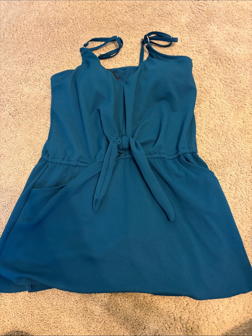 Girls Teal Tie-Front Swim Dress with Adjustable Straps